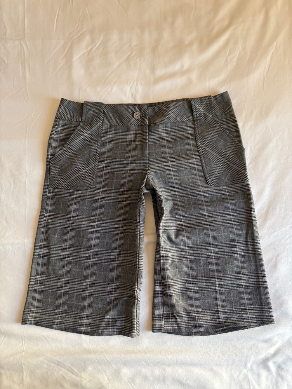 Stooshy Gray Plaid Bermuda Shorts Y2K Preppy Dark Academia Schoolgirl Low Rise